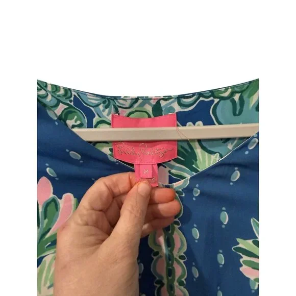 Lilly Pulitzer Womens Blue & Green Tropical Print Tunic Dress With Tie Cuffs med - Picture 4 of 8